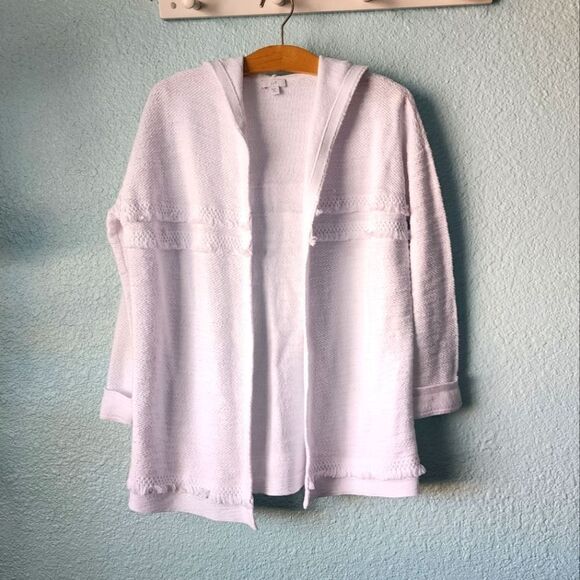 J jill winter white hoodie open front cardigan sweater - Picture 1 of 12